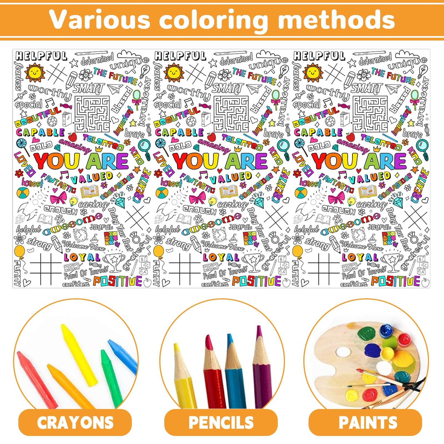Qyeahkj Giant Coloring Poster For Kids Positive Affirmations Large Coloring Tablecloth Jumbo Diy Inspirational Wall Coloring Dec
