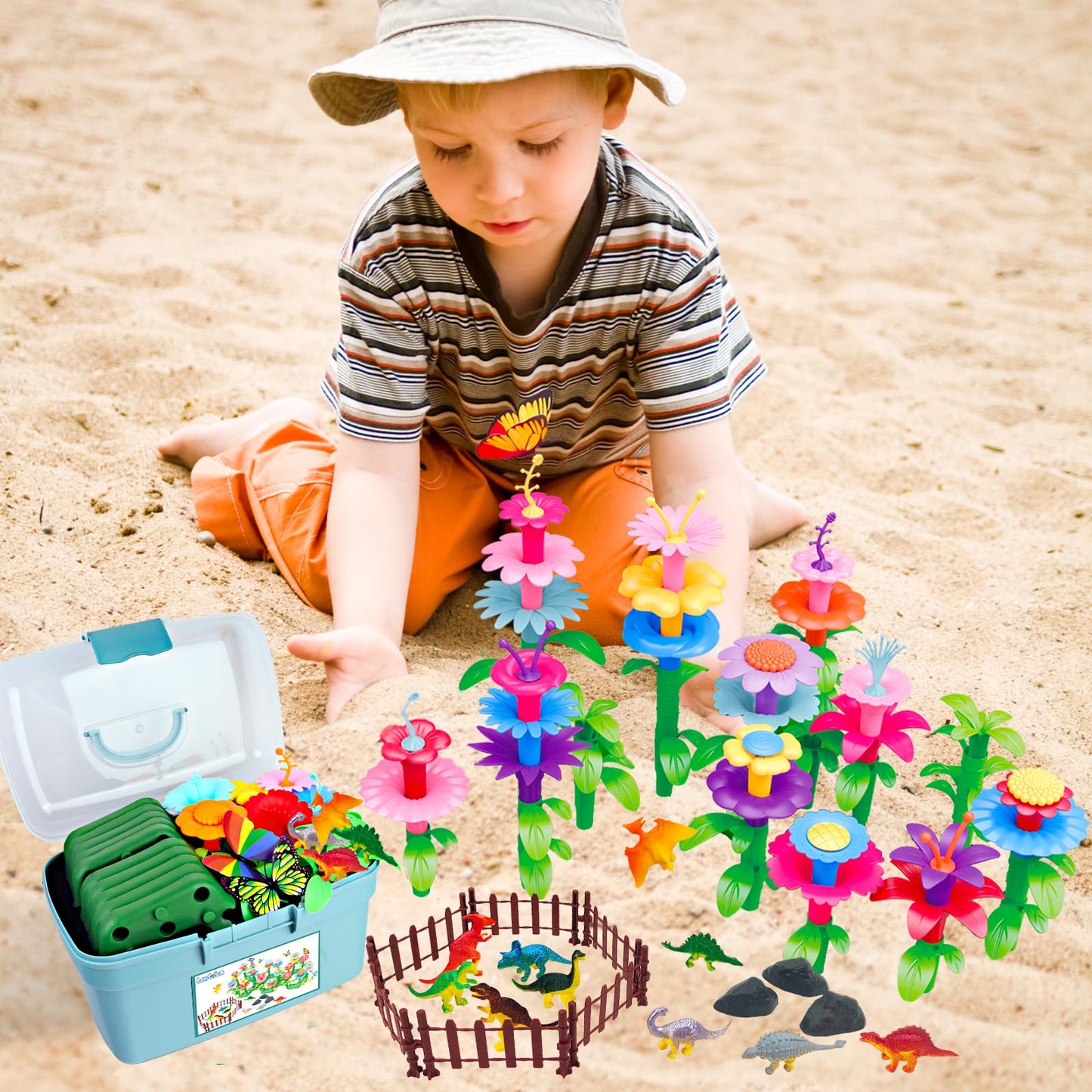 Leetous Birthday Toys Gifts For 2 3 4 5 6 Years Old Toddlers Boys Girls (167Pcs), Dinosaur Flower Garden Building Blocks,Fine Mo