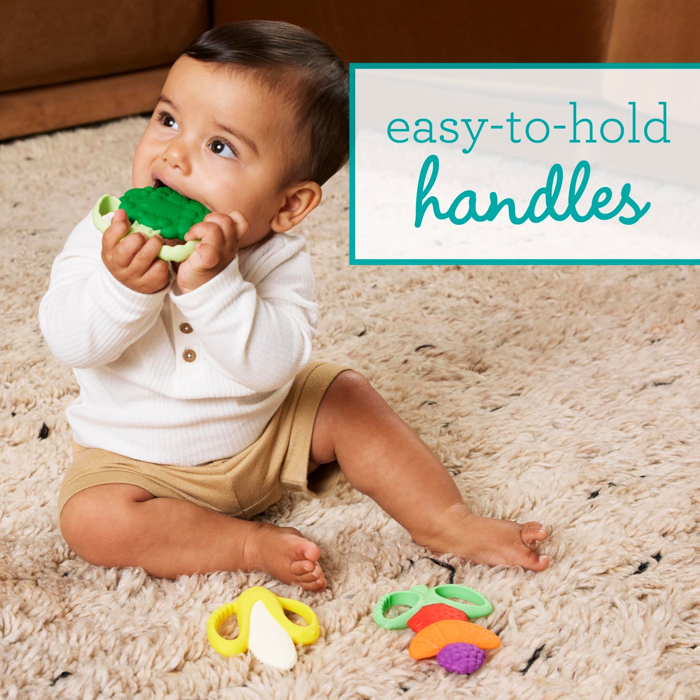 Infantino Farmers Market Teether Gift Set - Set Of 3 Bpa-Free Fruit & Veggie Textured Silicone Teethers For Soothing Sore Gums,
