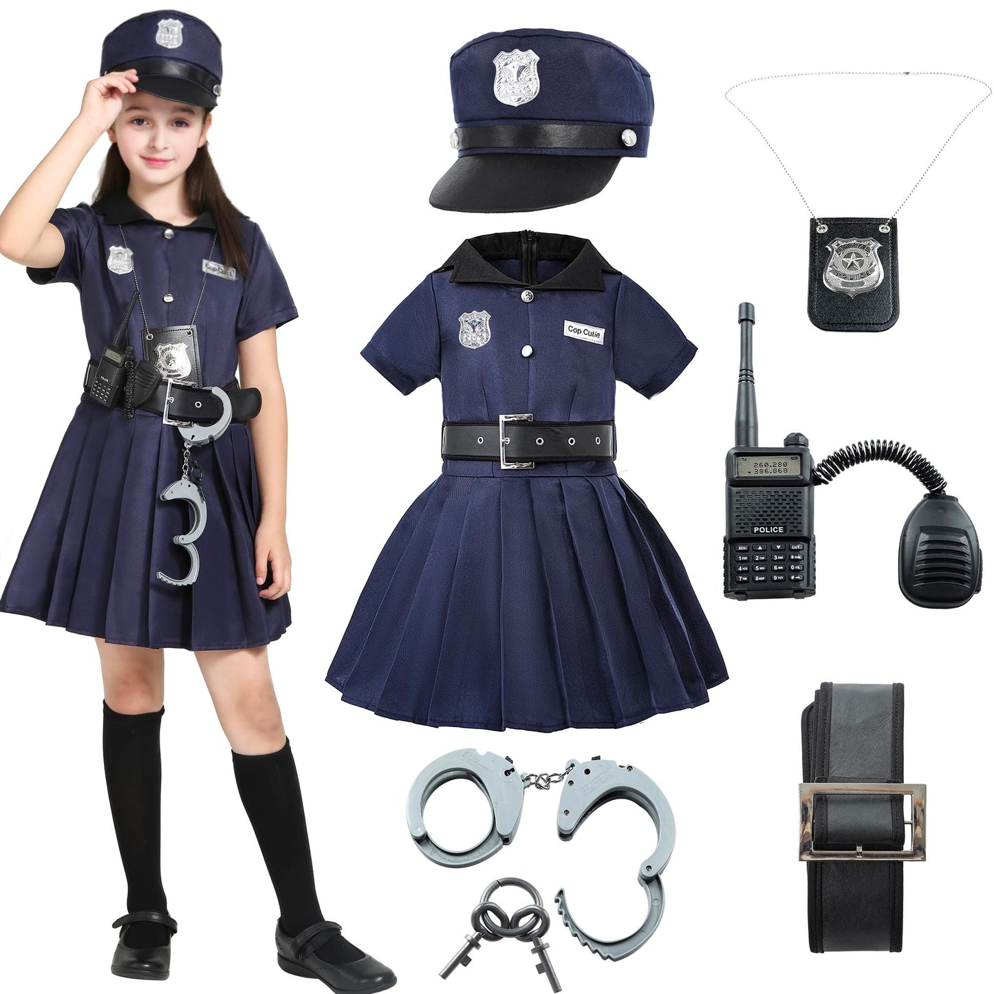 Lingway Toys Kids Police Costume For Girls,Girls Police Officer Costume Set, Kids Halloween Costume Dress Up 6-8years