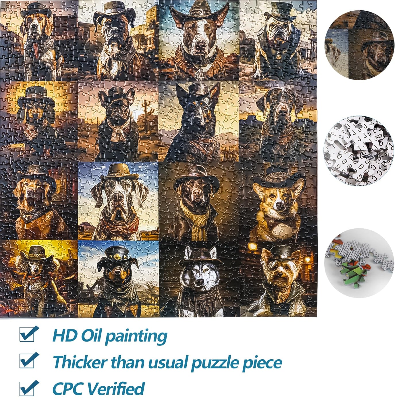 Bgraamiens Puzzle-Wild West Dogs-1000 Pieces Puzzle Fun Dog & Wild West Theme Jigsaw Puzzles For Adults And Kids(Wild West Dogs)