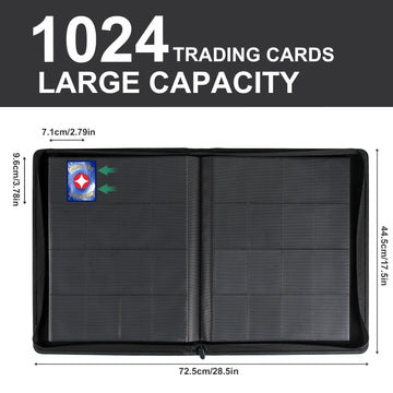 GEAoffice Trading Card Binder 16 Pockets enhanced Large 1000 Card Binder Holds 1000+ Side Loading Collection Album Folders for YuGiOh MTG TCG Games& Sports Carbon Black