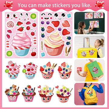 24 Sheets Make-A-Face Cupcake Stickers Make Your Own Dessert Stickers Mix And Match Sweets And Fruit Treats Party Favor Supplies