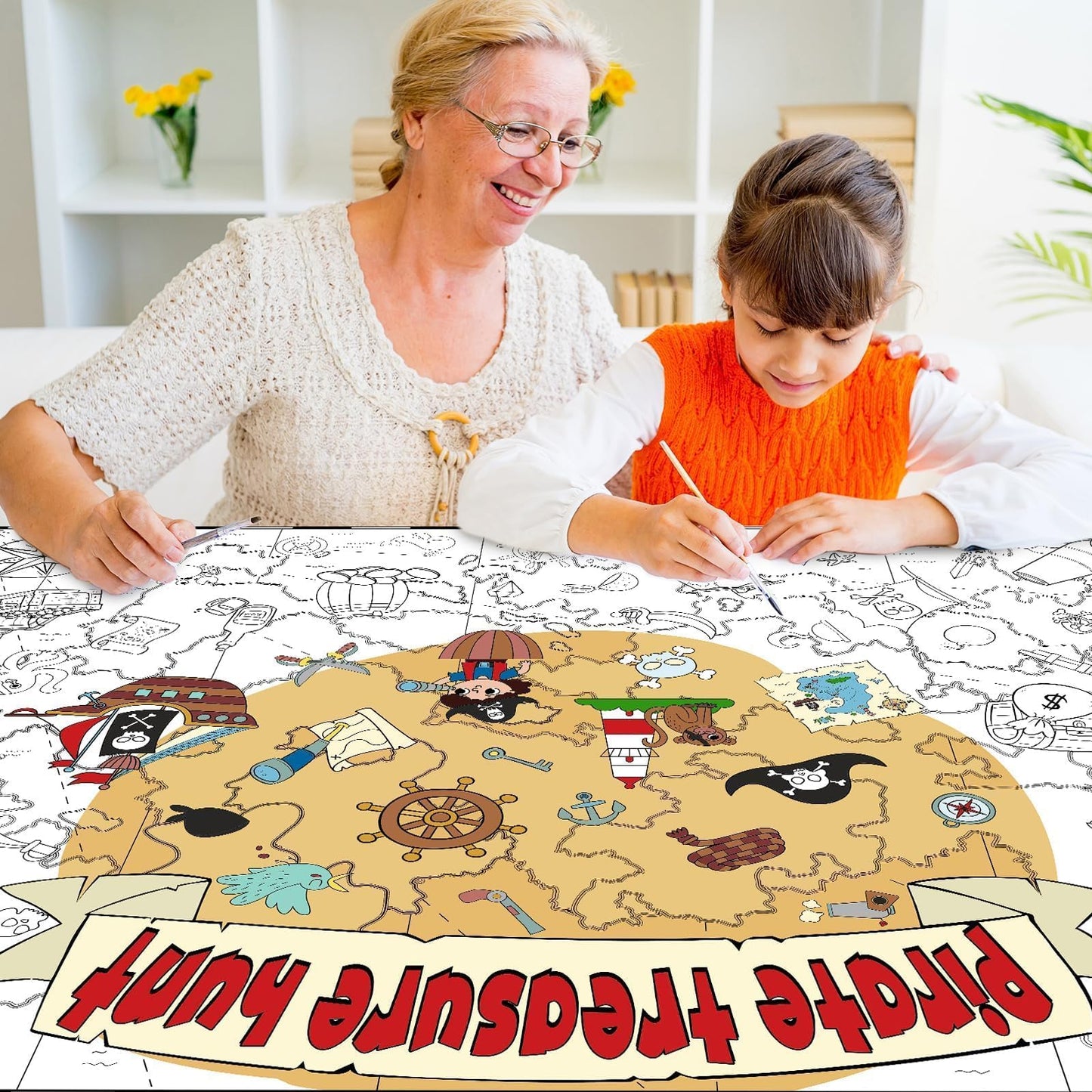 Naozinebi Pirate Coloring Poster For Kids Giant Coloring Poster Large Treasure Hunt Coloring Tablecloth Jumbo Coloring Books For