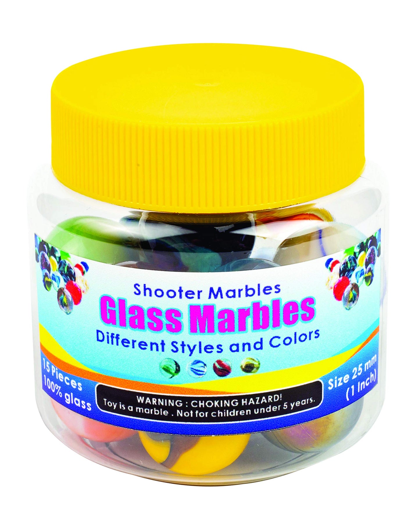 Shooter Glass Marbles Bundle, Pack Of 15, 1 Inch, With Practical Container