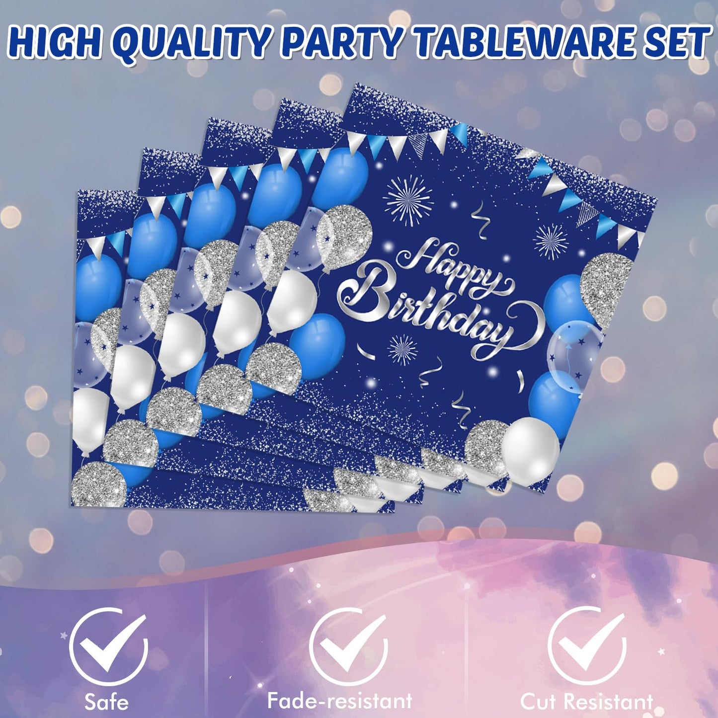 Blue 18Th Birthday Decorations For Boys Girls Navy Blue Silver Happy 18Th Birthday Napkins Tablecloth Plates For 18Th Birthday A