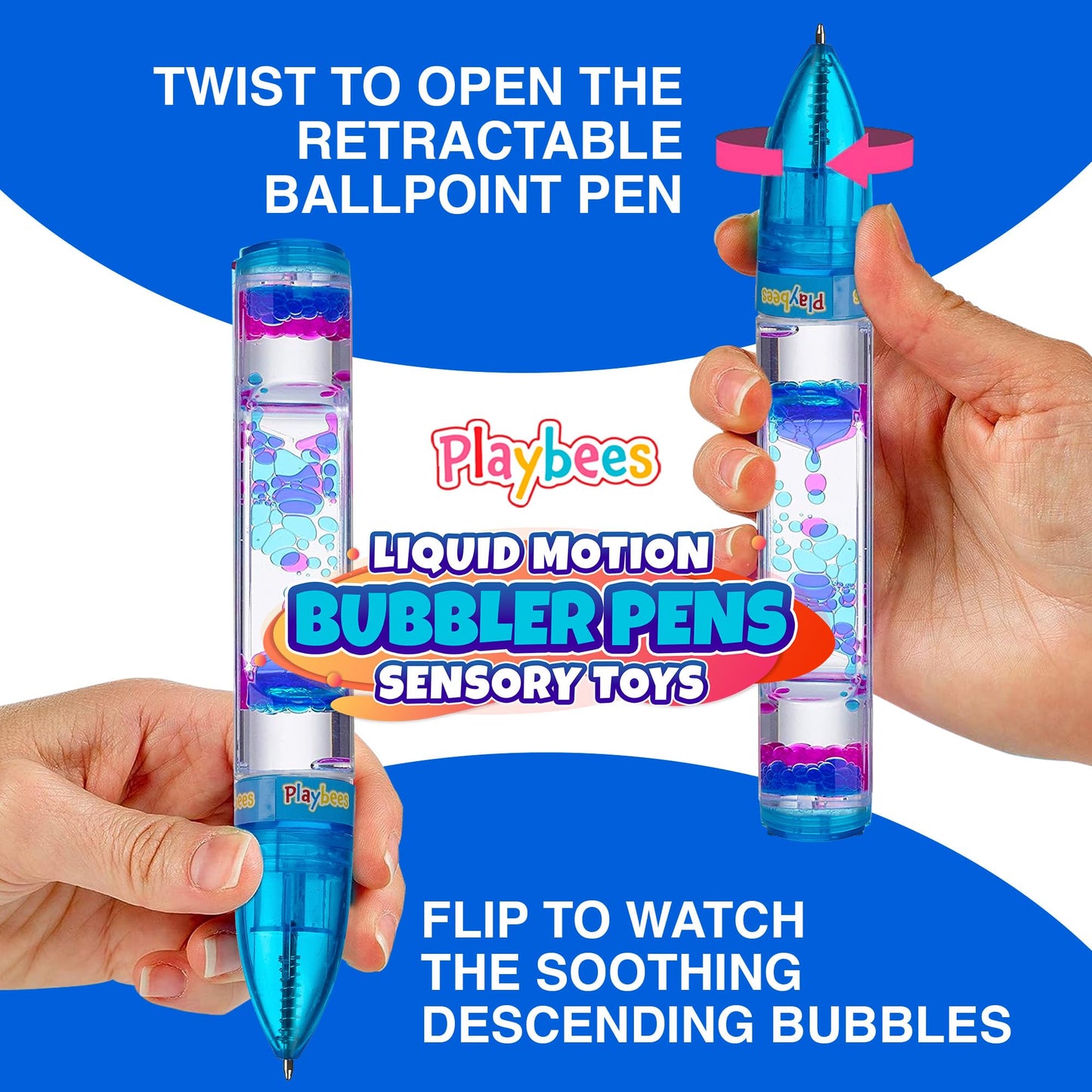 Playbees Liquid Motion Bubbler Pens Cool Pens For Kids (3 Pack) - Writes Like A Regular Pen - Colorful Liquid Timer Pens Great F