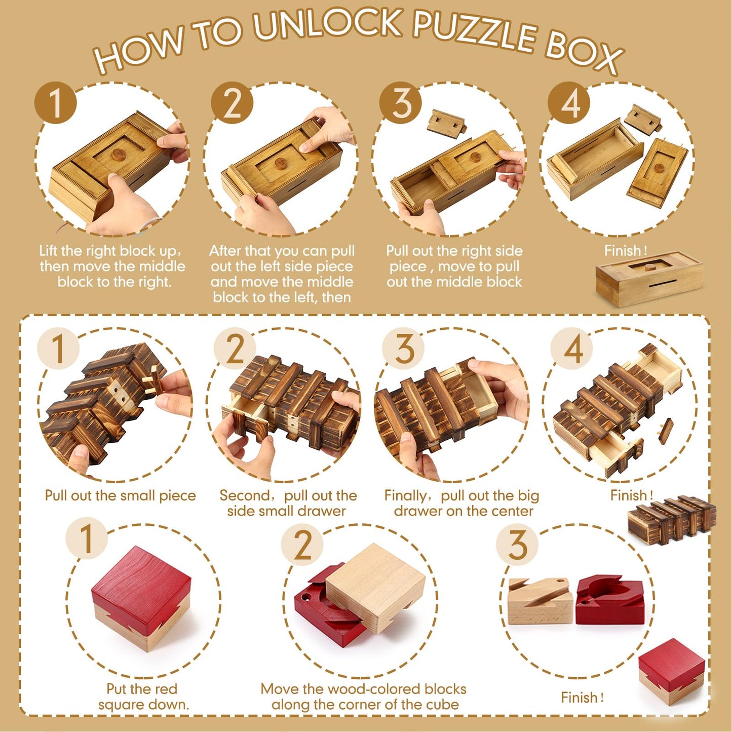 Hanaive 5 Pack Christmas Puzzle Box Gift Wooden Secret Money Puzzle Box With Hidden Compartments Ideal Money Box 3D Wood Lock Bo