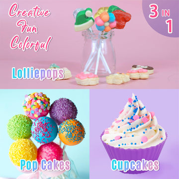 Cake Pop Kit,Kids Baking Sets for Kids,Lollipop Making Kit for Girls,Chocolate and Cupcake Making Kit Includes Silicone Cake Pop
