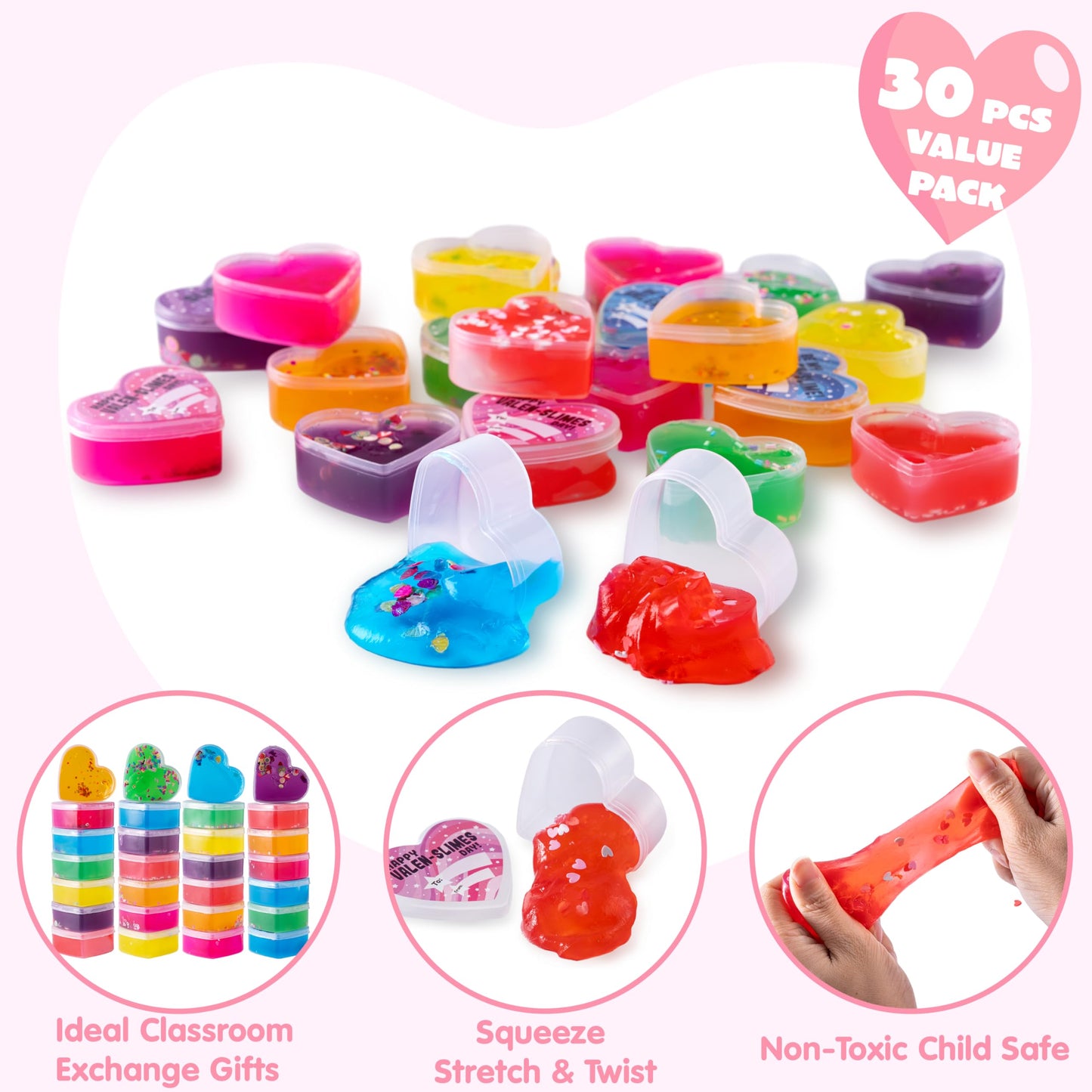 Joyin 30 Pcs Clear Slime Hearts For Kids Classroom Exchange Prizes, Party Favors, Gift Exchange