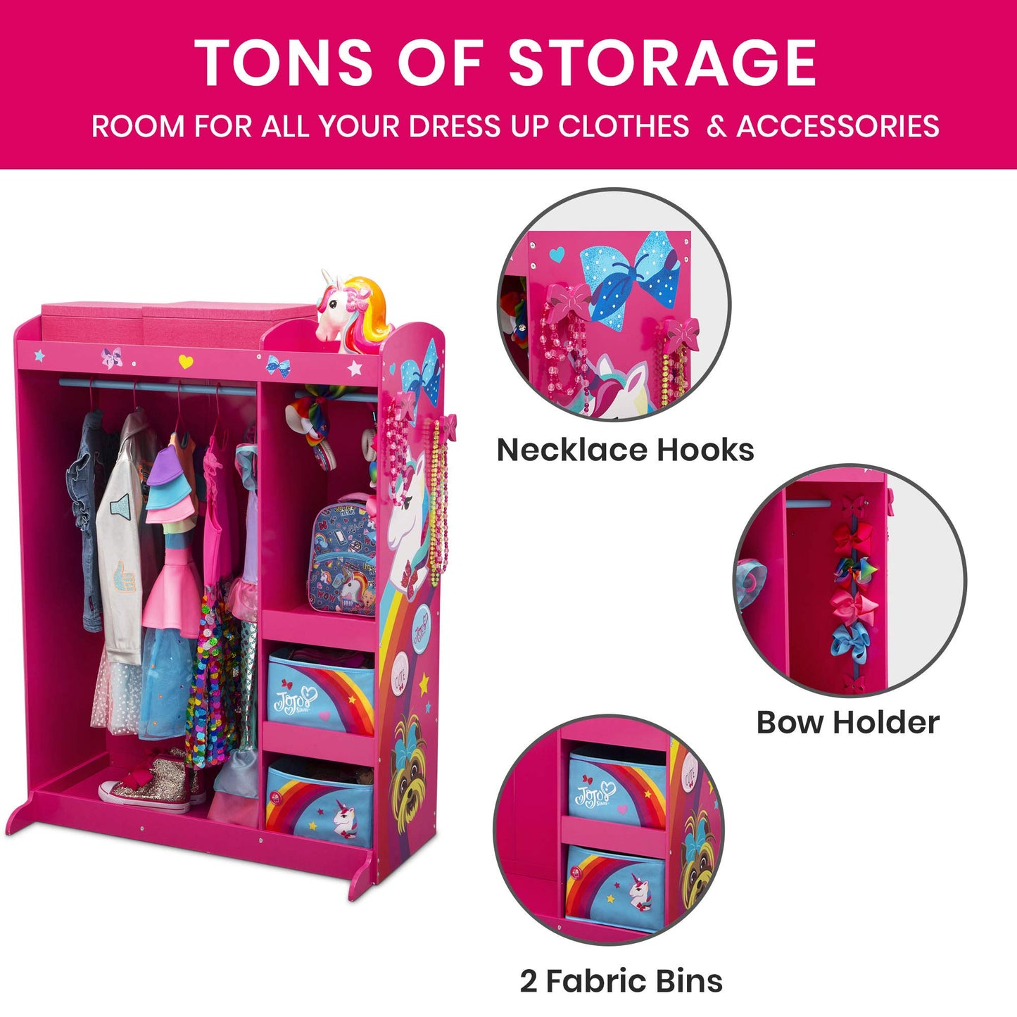 Jojo Siwa Dress And Play Boutique By Delta Children - Pretend Play Costume Storage Wardrobe For Kids With Mirror & Shelves