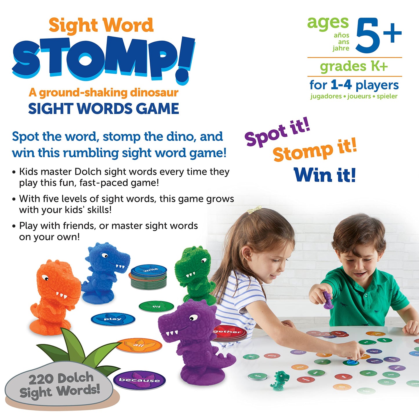 Sight Word Stomp!, Educational Indoor Games, Preschool Alphabet ,Toddler Brain Toys, Toddler Preschool Learning, 114 Pieces, Age