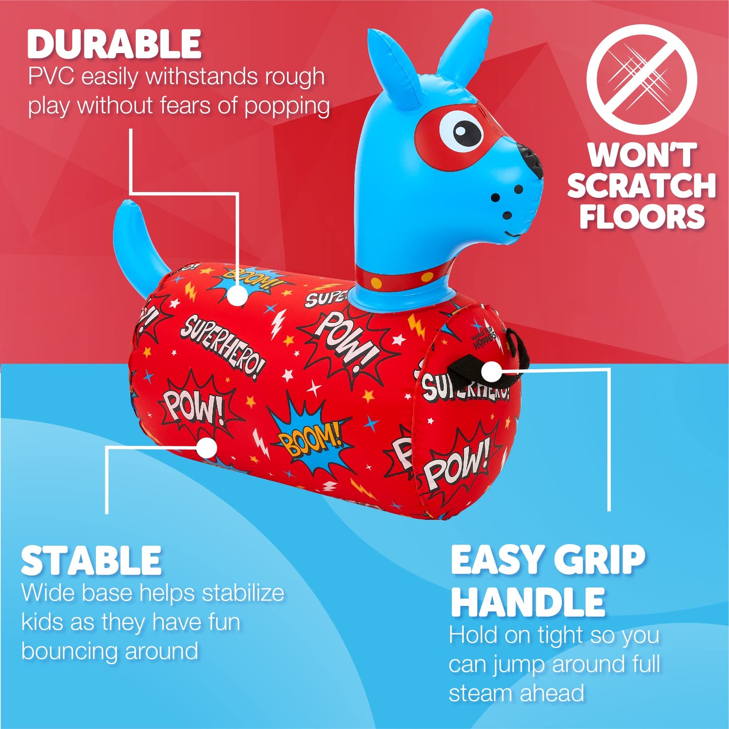 Waddle Hip Hopper Inflatable Hopping Animal Bouncer Dog, Ages 2 And Up, Supports Up To 85 Pounds