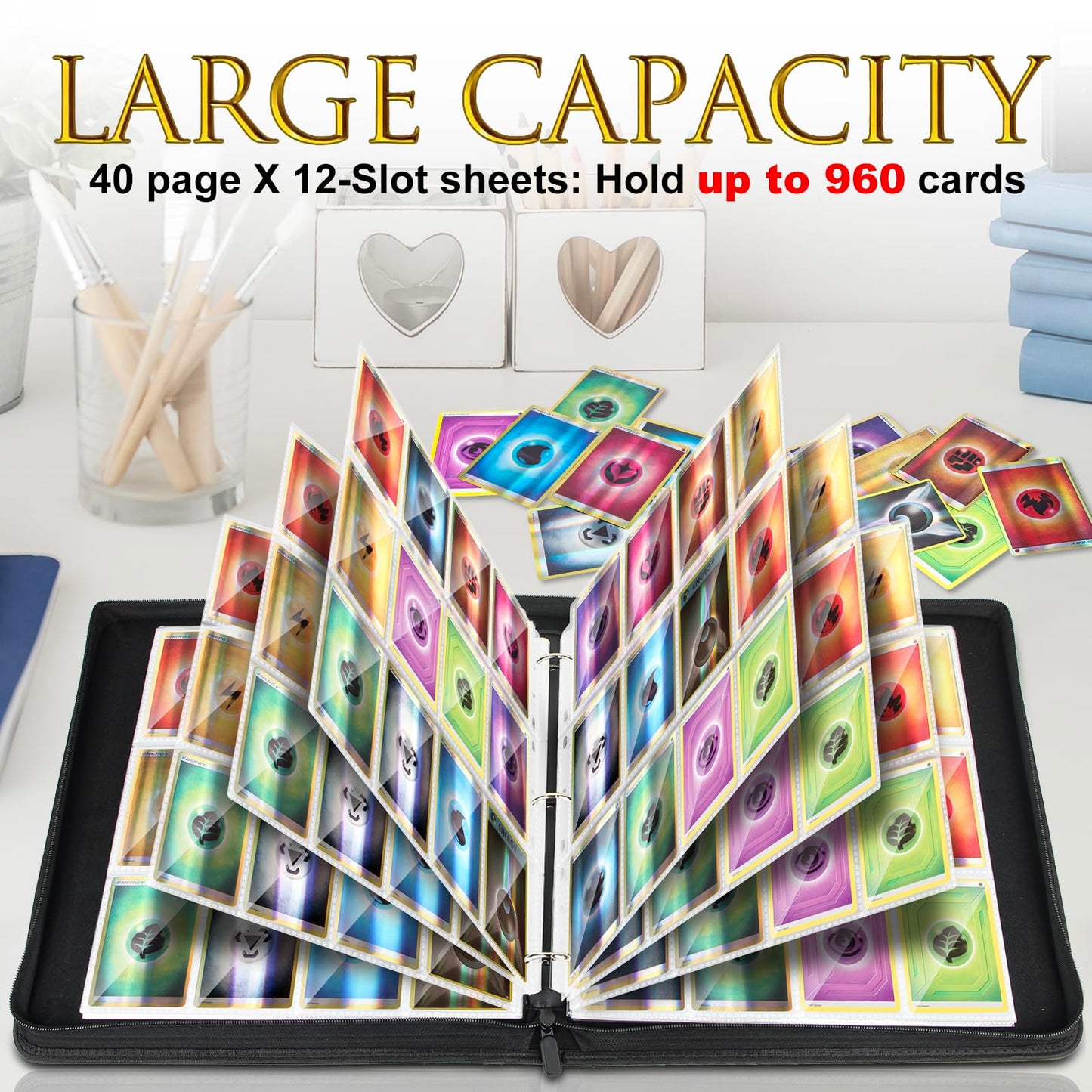 JoyHood Card Binder for Trading Card Card Collection Binder with 12 Pocket - Hold Up to 960 Cards Card Album Holder compatible with TCG/PM/MTG/OPCG/YGO Card (Grey 12 Pockets)