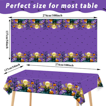 3 Pieces Happy Birthday Halloween Tablecloths Halloween Party Supplies Birthday Halloween Plastic Table Cover For Birthday Halloween Party Favors Supplies Decoration