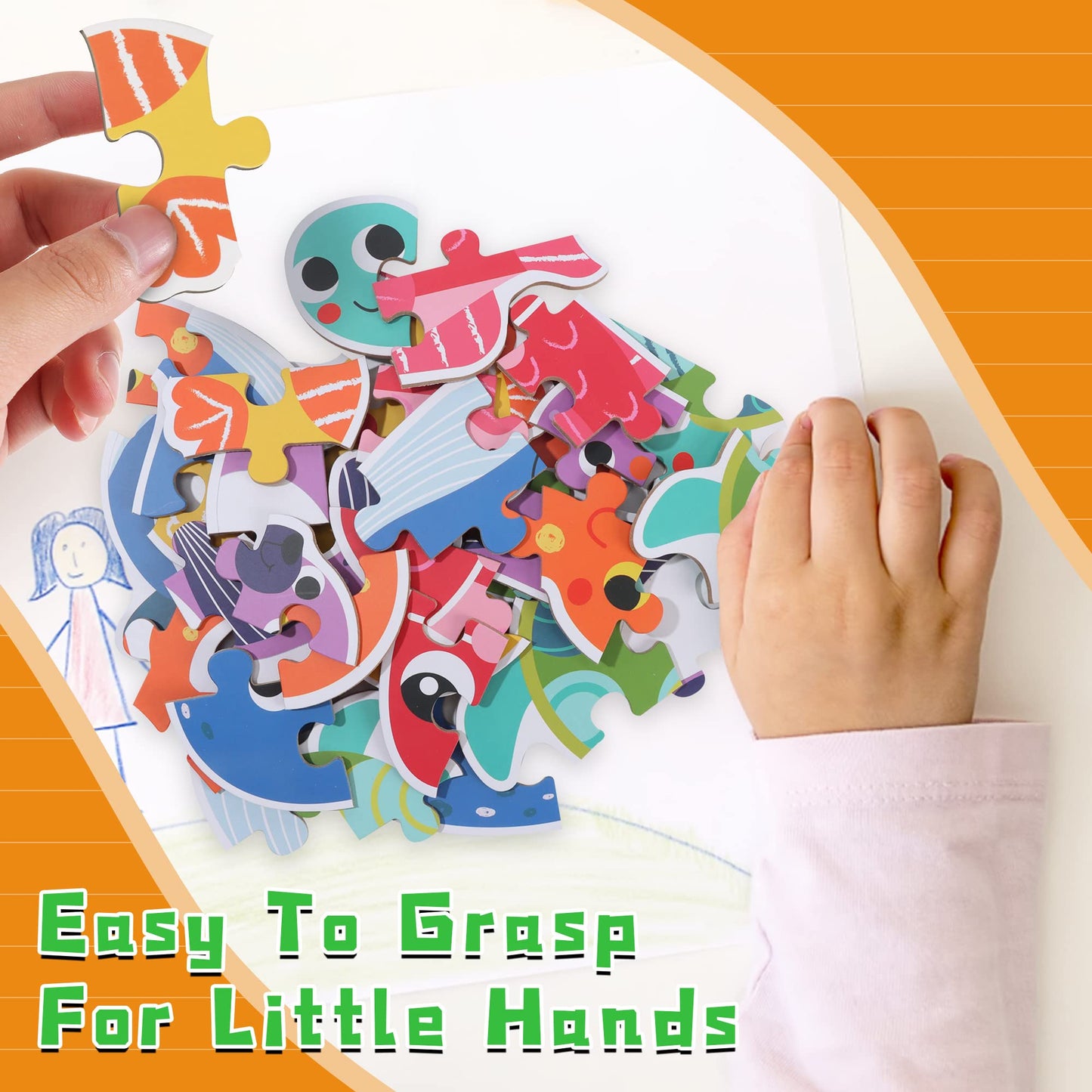 Flyingseeds 6 Packs Marine Animals Shaped Wooden Jigsaw Puzzles, Beginner Puzzles For Toddlers, Montessori Learning Toys Preschool Educational Activity For Kids Ages 3 4 5 With Pattern Blocks