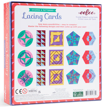 Eeboo Shapes & Patterns Lacing Cards/Set Of 5 Cards/Ages 3+ (Lcgeo)