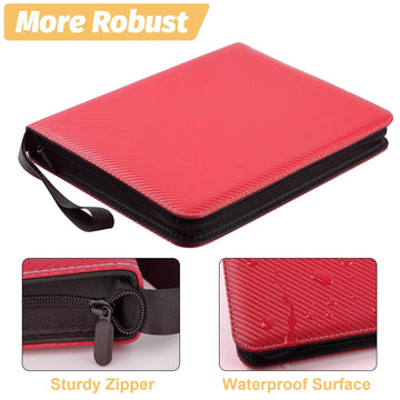 GERMUN 4 Pocket Card Binder enhanced Zip Trading Card Binder 400 Double Sided Pocket PU Card Collection Binder Collector Card Album Card Folder for MTG TCG Sports Cards Game Cards (Red)