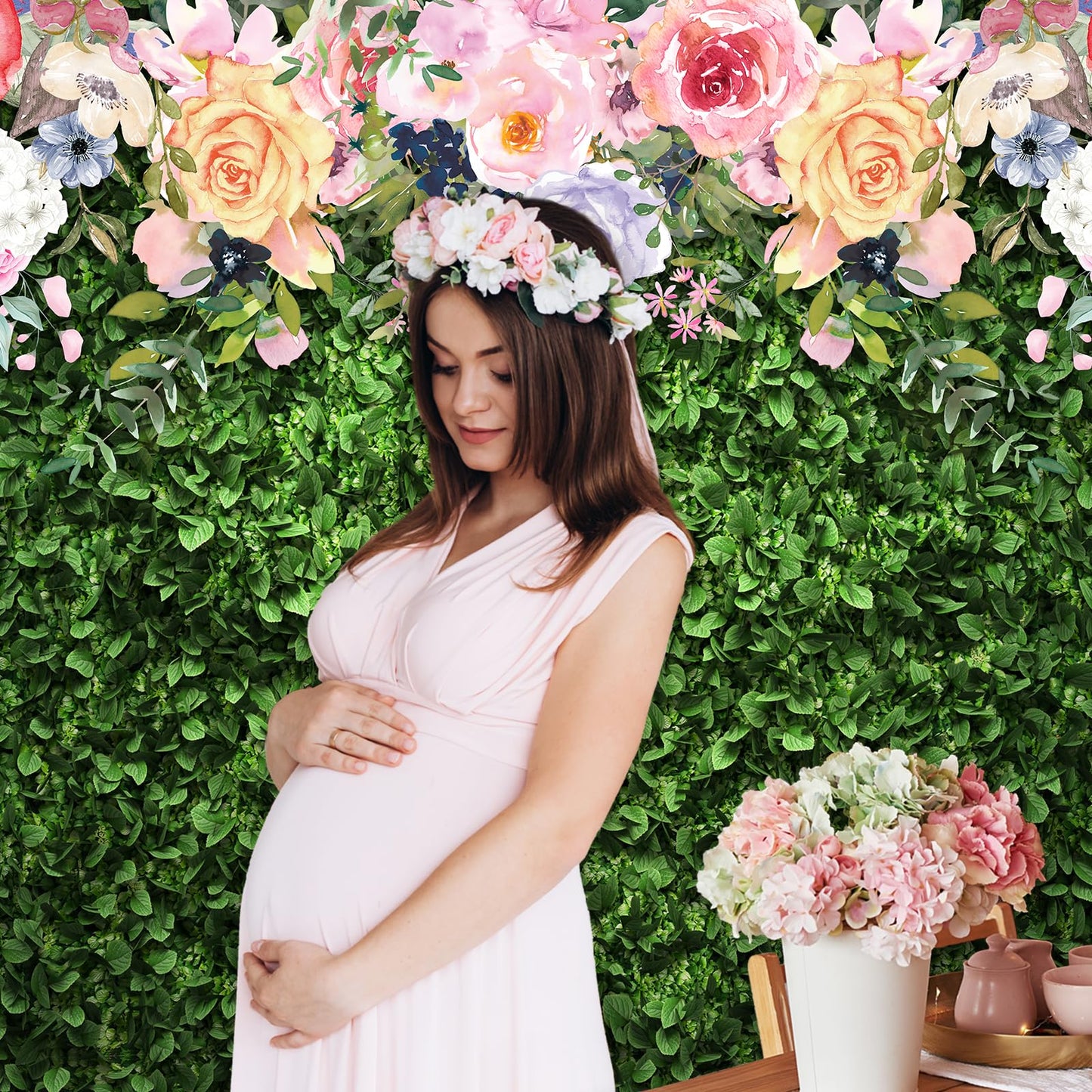 Avezano Flower Photography Backdrop Green Spring Grass Lawn Party Background Floral Grass Birthday Baby Shower Miss to Mrs Weddi