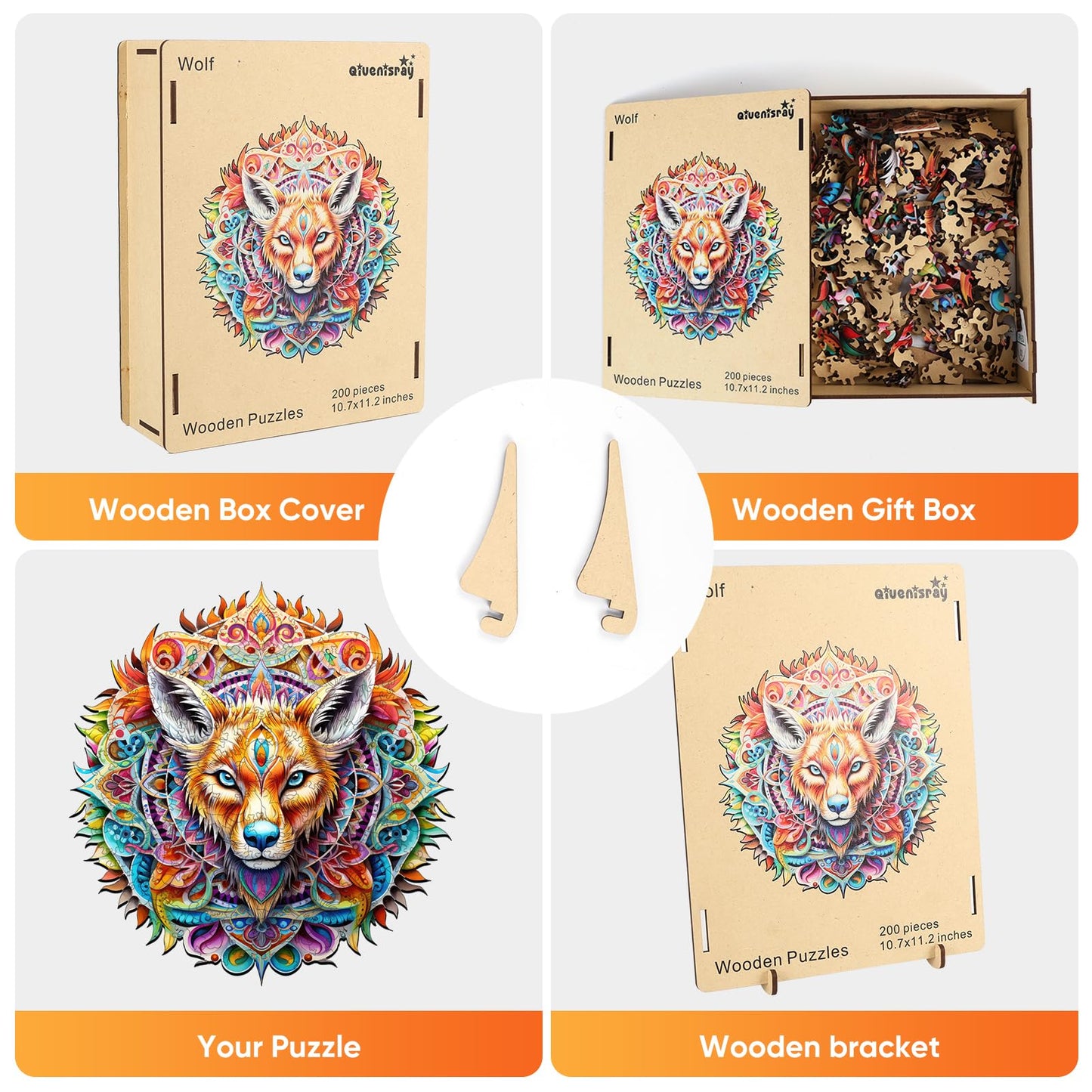 Qiuenisray Original Wooden Jigsaw Puzzles-(Wolf,200Pcs,Medium 10.7X11.3In),Wooden Puzzles For Adults,Unique Shape Animal Adult P