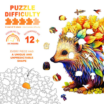 Wooden Puzzles For Adults - Unique Shaped Wooden Puzzles For Adults - Clever Hedgehog Wooden Jigsaw Puzzles - Animal Wooden Puzz