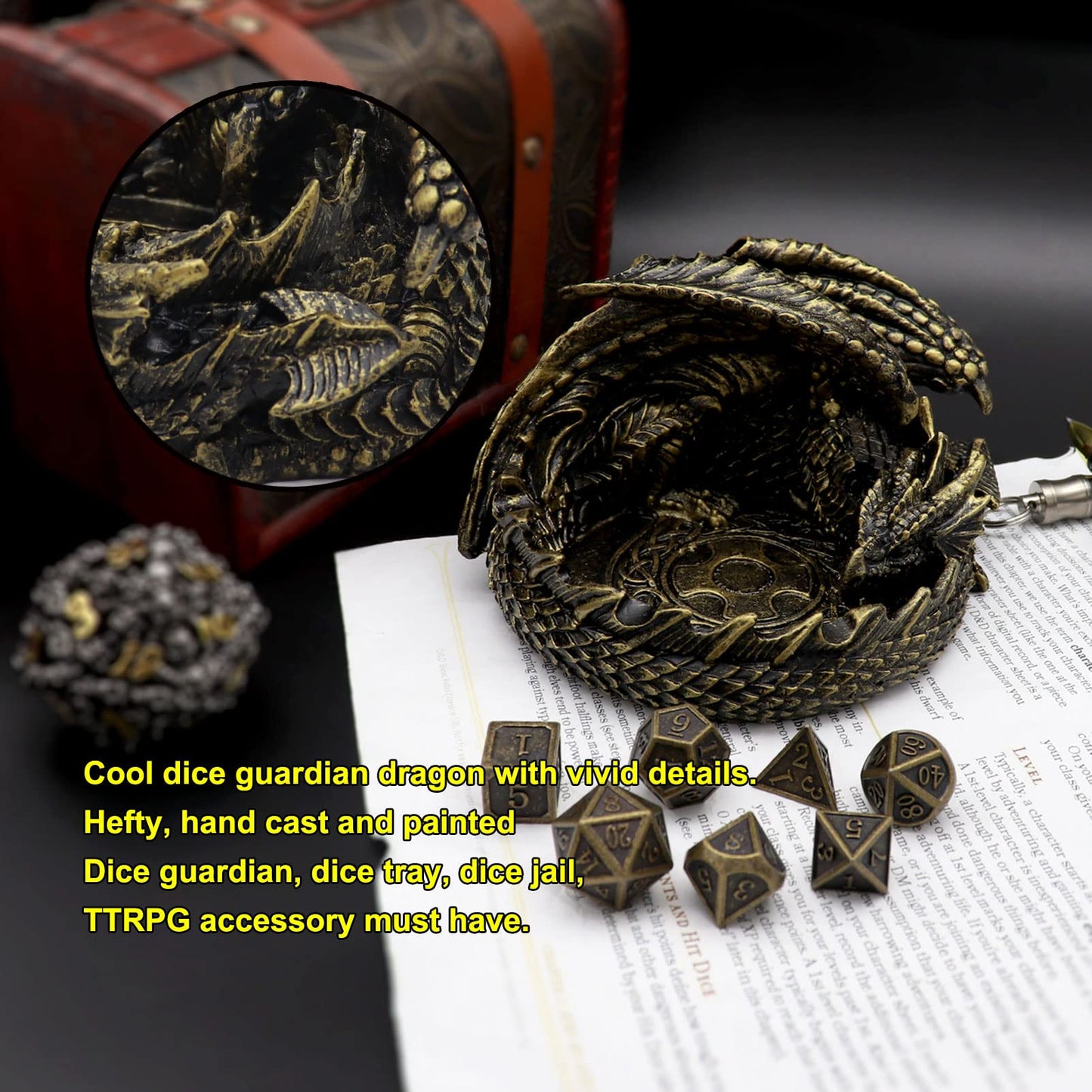 Haxtec Dragon Dice Jail Guardian DND Dice Tray Holder Dungeons and Dragons Accessories Novelty DM RPG Gift Dragon Statue Decor(A