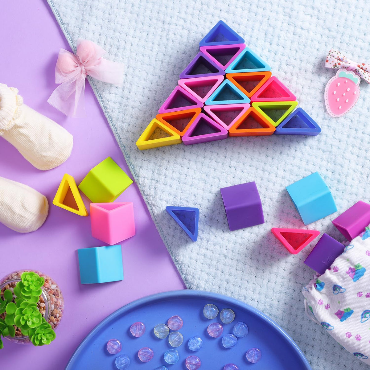 Mamamor Silicone Toys For Babies | MontessoriInspired Safe 100% FoodGrade OpenEnded Learning & Geometry Play Set | Mini Archi