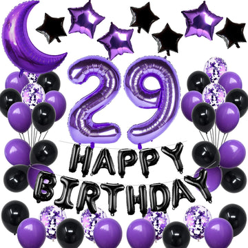 Naninuneno 29Th Birthday Decorations Set For Girl Women Boy Men, Purple Black 29 Happy Birthday Balloons Supplies With Purple Nu