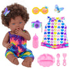 Dollbie 14 Inch Reborn Baby Dolls Black African American Baby Doll With Hair Doll & Accessories (1 Doll+2 Sets Clothes+7 Pcs Acc