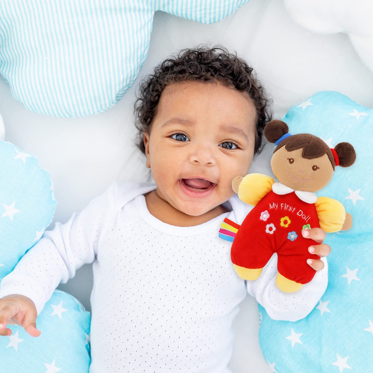 June Garden 9'' My First Doll Ava - Soft Plush Baby Doll - Red Outfit