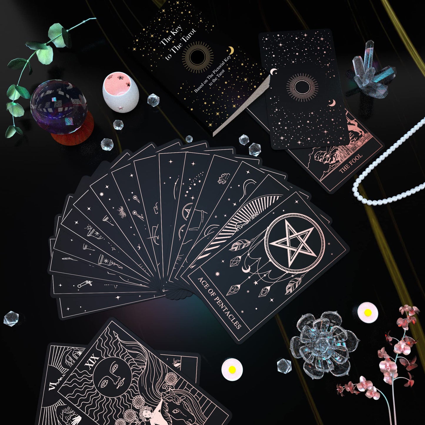 Acelion Original Tarot Card Set With Guide, 78 Pieces Of Tarot Cards With Gold Foil On The Surface, Fortune-Telling Game, Tarot