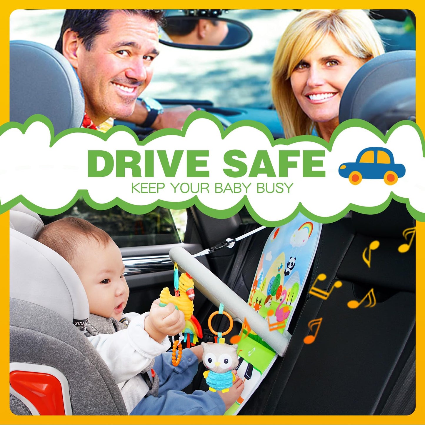 Car Seat Toys, Car Seat Toys For Babies 0-6 Months, Infants Kick & Play Activity Center Arch With Music, Baby Stroller Toys 3-6 Months, Developmental Toys For Toddlers,Travel Sensory Toys (Flamingos)
