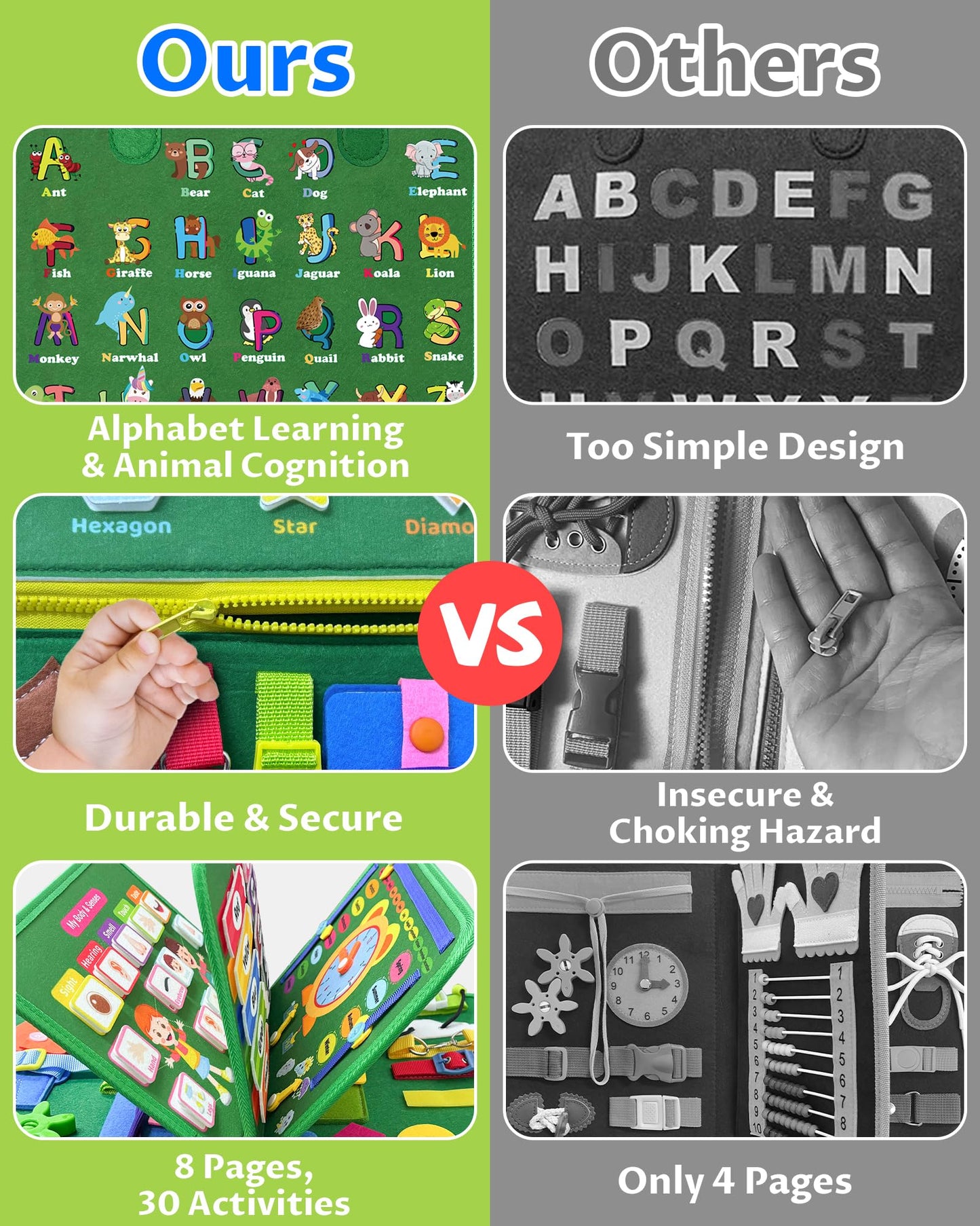 Exorany Busy Board Montessori Toys For 1 2 3 4 Year Old Boy & Girl Birthday Gifts, Busy Book For Toddlers 1-3, Sensory Education