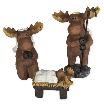Slifka Sales Co. 3 Piece Moose Holy Family Resin Christmas Nativity Set