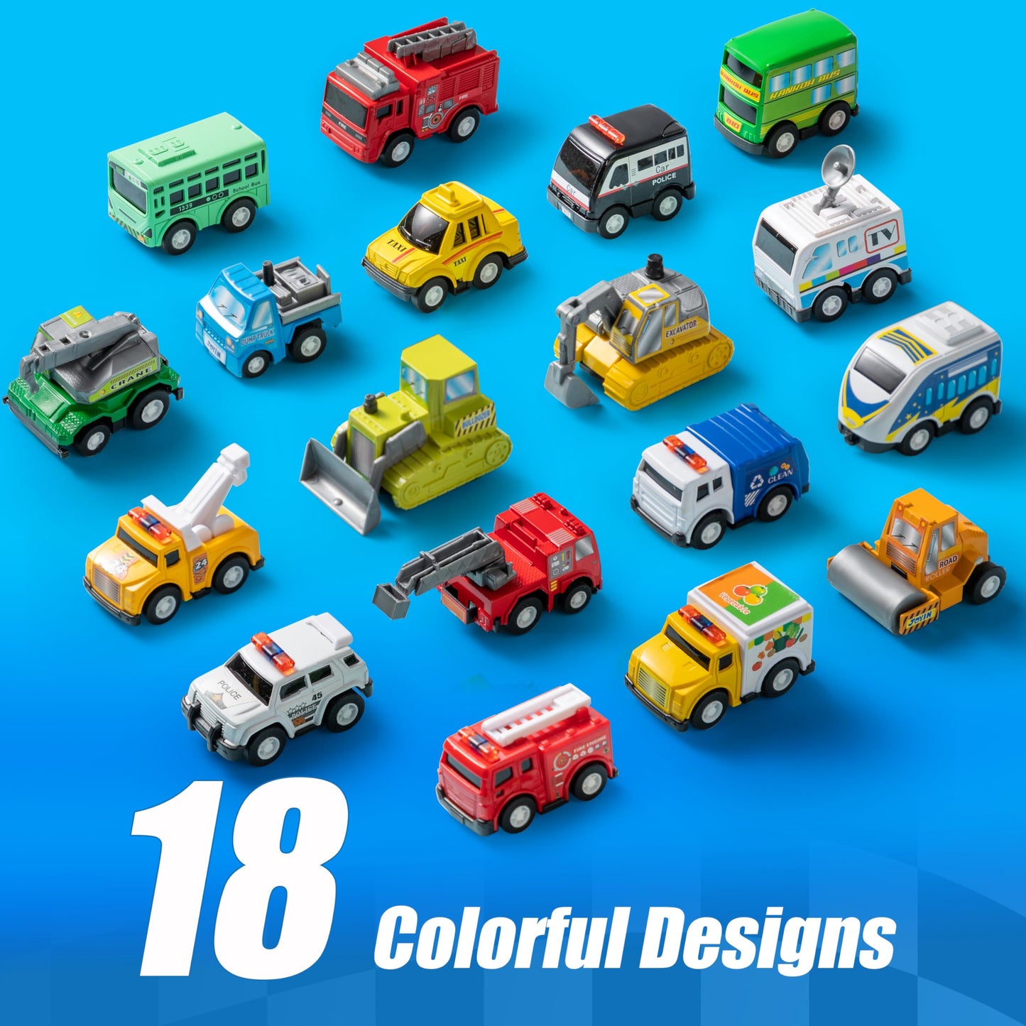 JOYIN 18 Pcs Pull Back City Cars and Trucks Toy Vehicles Set, Friction Powered Cars Toys for Toddlers, Boys, Girls Educational P