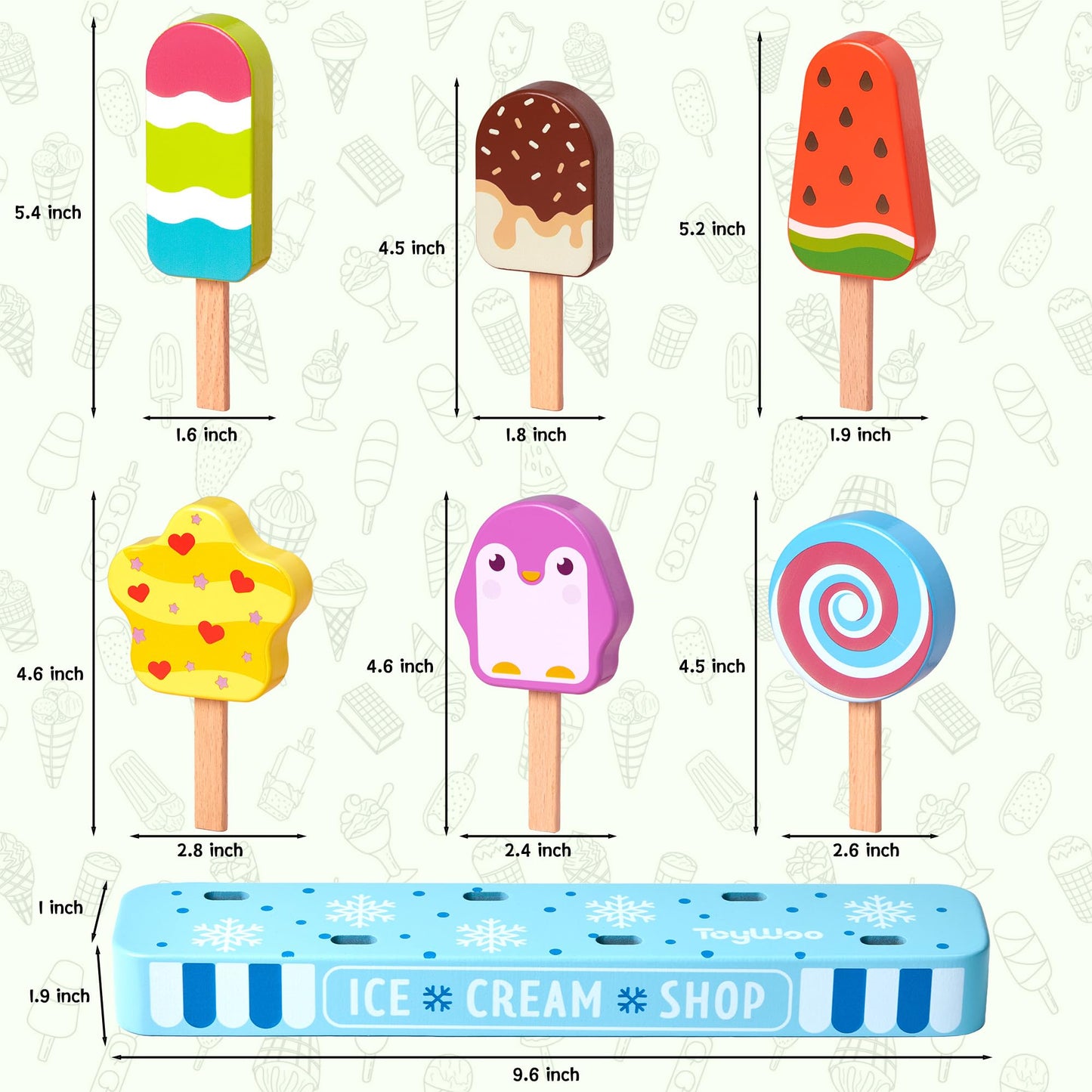 Wooden Ice Cream Toy For Kids, Toddlers Ice Lolly Pops Pretend Play Food Toys Ice Cream Shop Playset Gifts For Kids Age 3 4 5 6