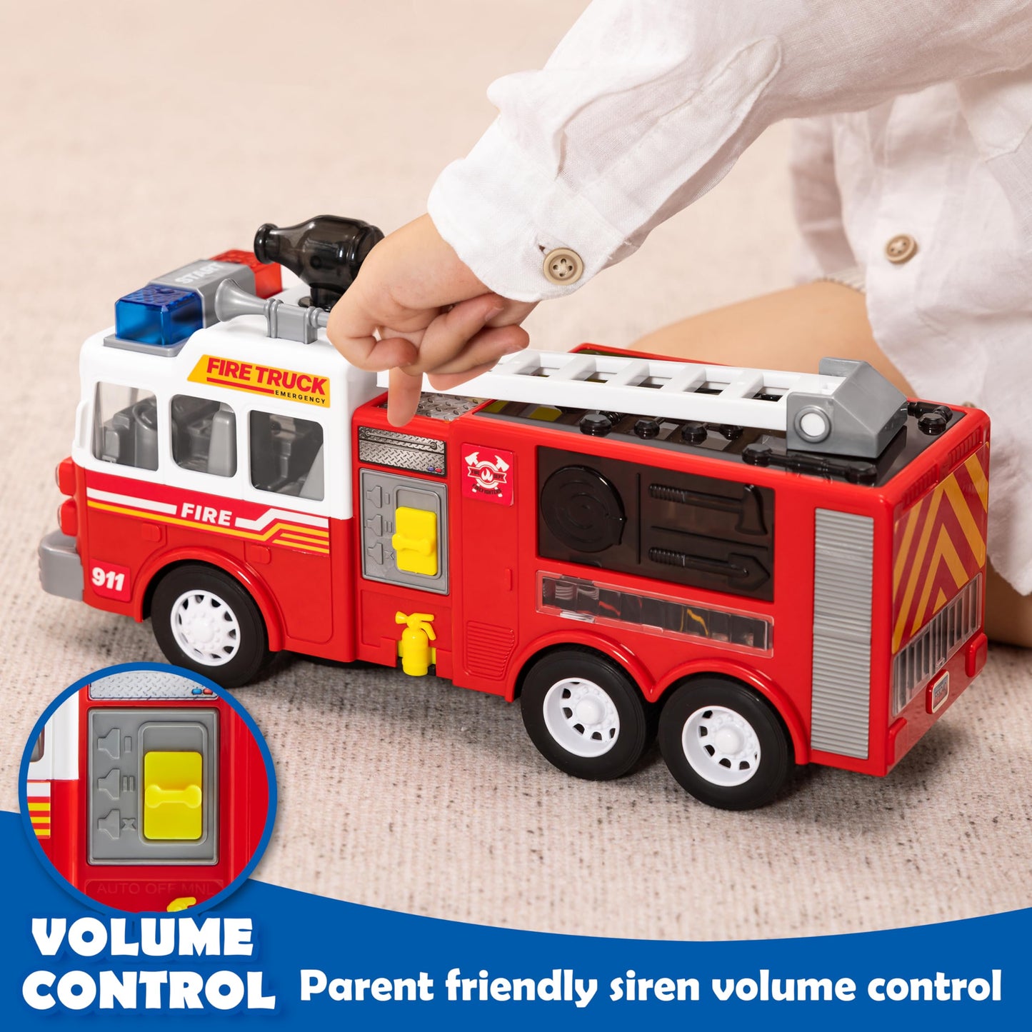 JOYIN LED Fire Truck Toy for Toddlers - LED Projections & Sirens, Bump and Go Fire Engine Trucks with Mode Switch & Volume Contr