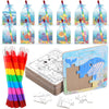 Fullhawl 12 Sets Sea Animal Puzzles Summer Color Your Own Puzzles DIY Ocean Jigsaw Crafts with 12 Stackable Crayons and 12 Bags for Ocean Theme Gifts Birthday Party Supplies(12 Sea)