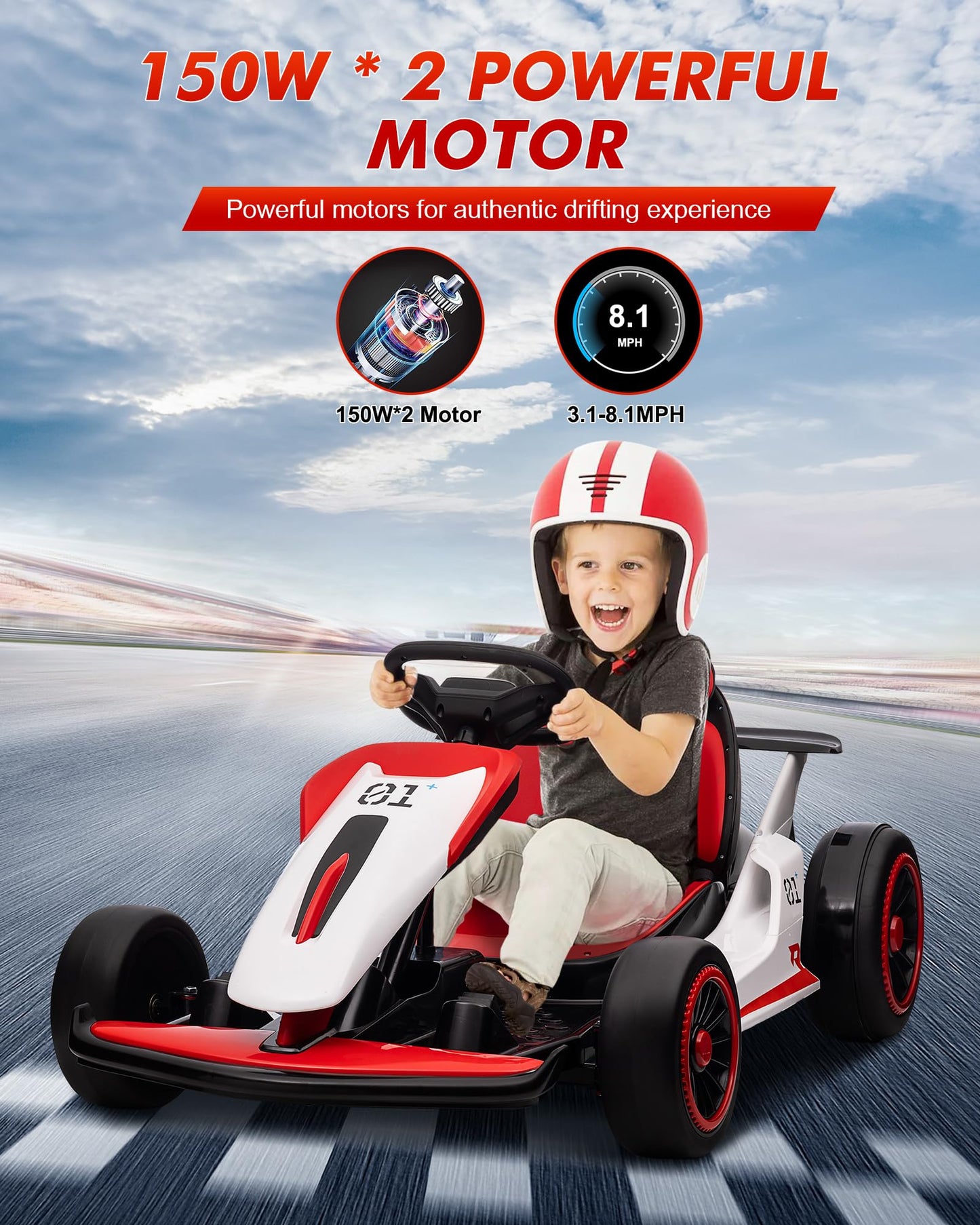 Garveelife Kids Ride On Race Car Toy,24V Ride On Go Kart With Long-Lasting Battery,Electric Drift Kart Toy With Powerful Motor F