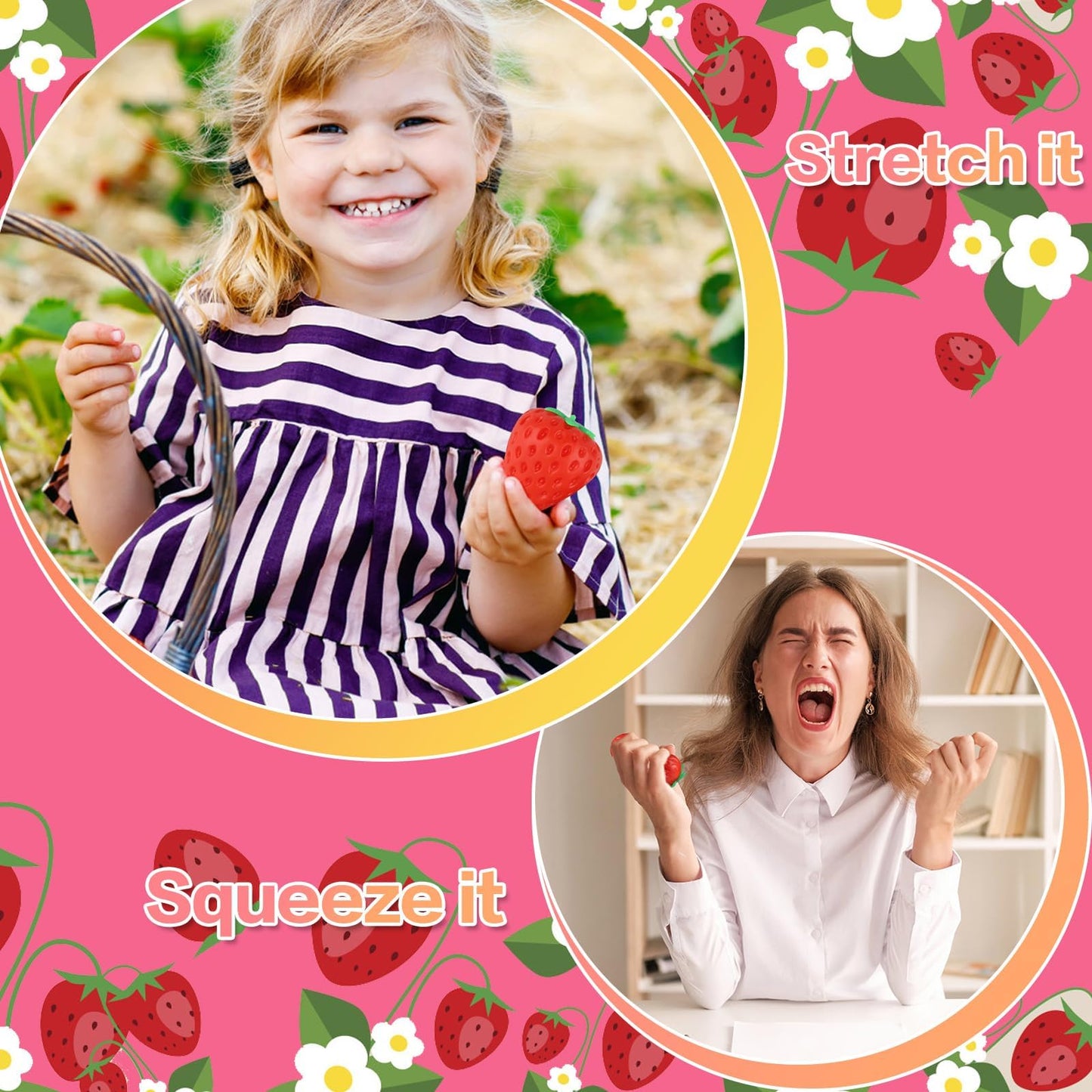 Anboor Strawberry Squishies Toy Simulation Strawberry Stress Balls Fruit Sensory Toys For Anxiety Relief