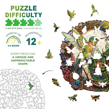 Wooden Hummingbird Puzzles - Unique Shaped Wooden Puzzles For Adults And Kids - Yin Yang Hummingbird Wooden Jigsaw Puzzles - Chr