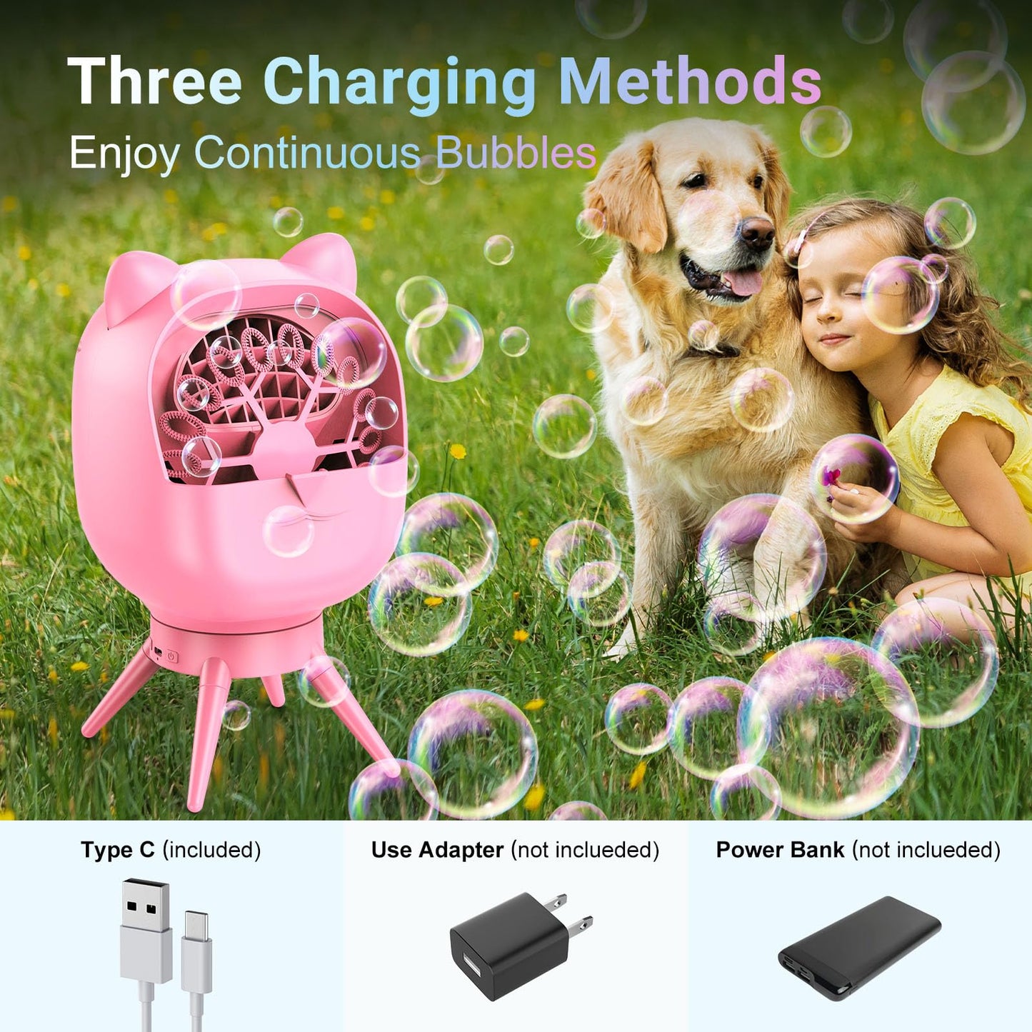 Automatic Bubble Machine For Kids Toddlers, Rotatable Bubble Blower Rechargeable With 38000+ Bubbles Per Minute, Bubble Maker Ma
