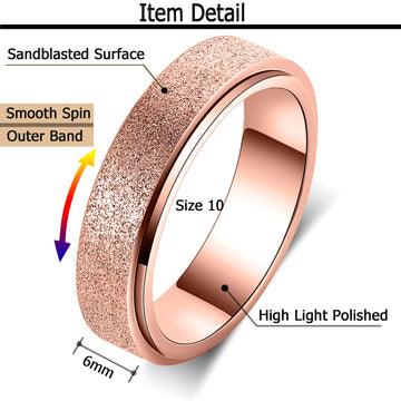 Anxiety Ring For Women Fidget Spinner Ring Fidget Toys Adults Titanium Stainless Steel Thumb Ring 6Mm Wide Rose Gold Size 6