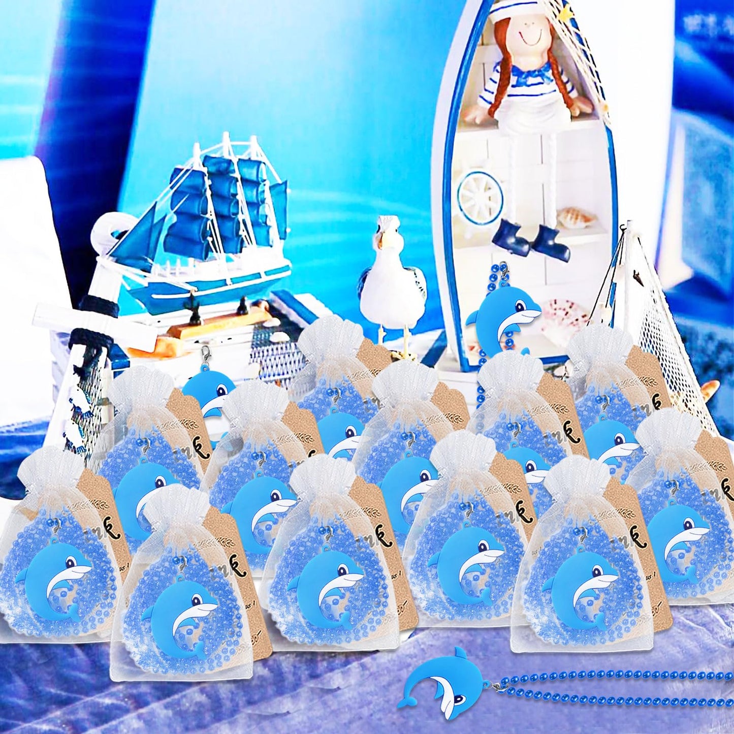 KeeStar 24 Pack Dolphin Necklace Party Favors for Sea World Themed Baby Shower, Birthday Party Goodie Bag Fillers,School Carniva