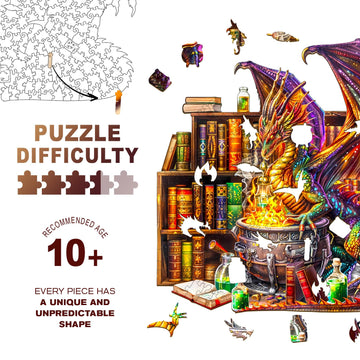 Wooden Puzzles for mature-themeds - Challenging Dragon Magic Potion mature-themed Puzzle Unique Animal Shaped Wooden Jigsaw Puzzles for mature-themeds Creative Gifts Family Games 11.4 * 11in 200pcs