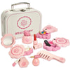 Dragon Drew Wooden Toy Beauty Set - 10 Piece Kit - Girls Salon Set with Makeup, Brush, Mirror and Cosmetics Case - 100% Natural