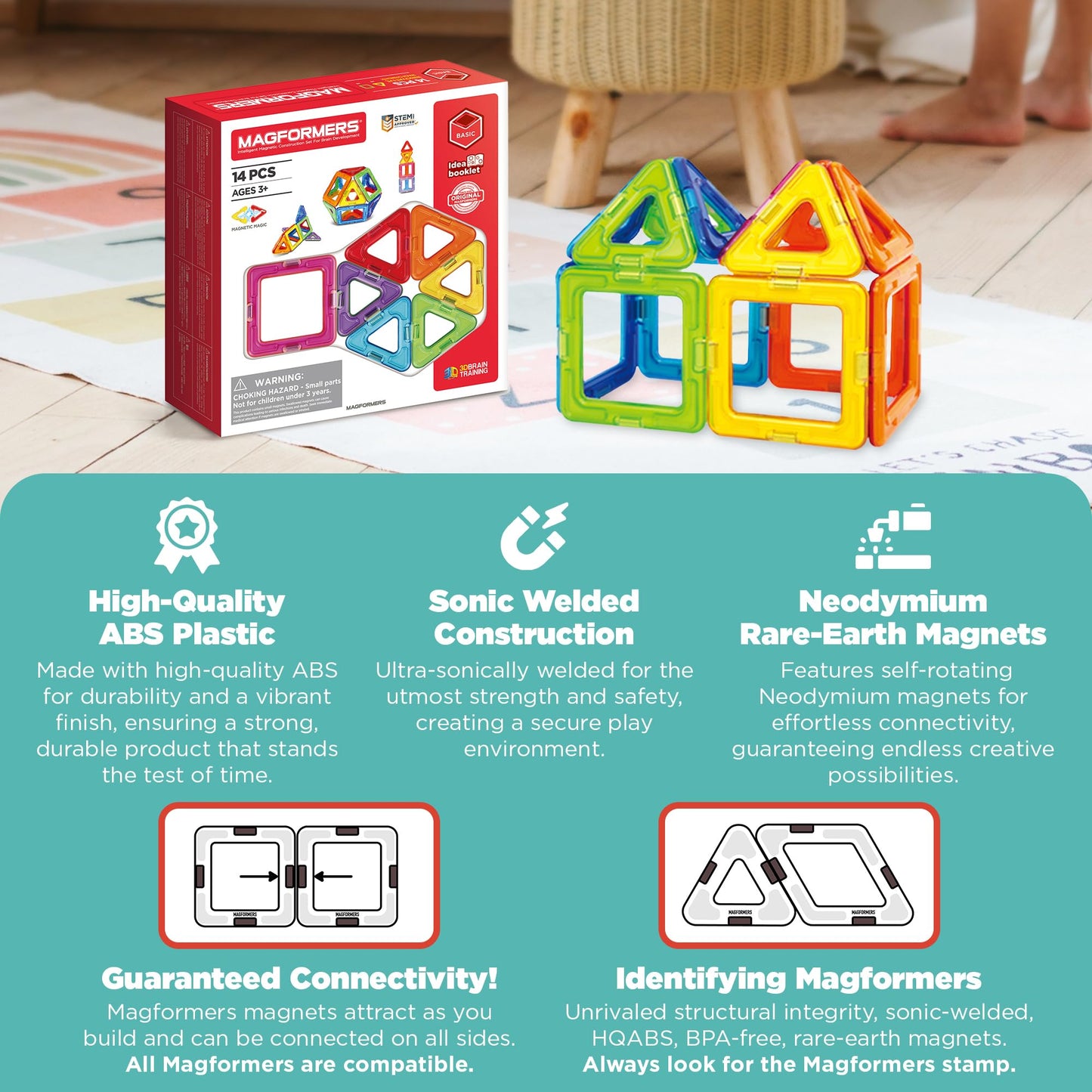 Magformers Rainbow 14 Piece Set - Magnetic Tiles Building Blocks, Educational Kit, Stem Toy Set - Magnetic Building Tiles For Ki