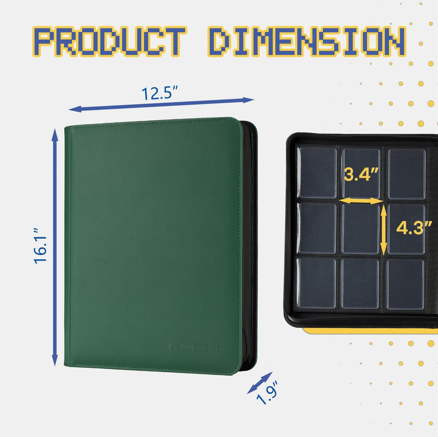 9-Pocket Toploader Binder Clovecat enhanced Card Book Holds 252 Trading Card with 20 Removable Top-loader Sleeves PU Card Holder Folders Card Album for MTG TCG Yugioh Game & Sports Cards(Green)