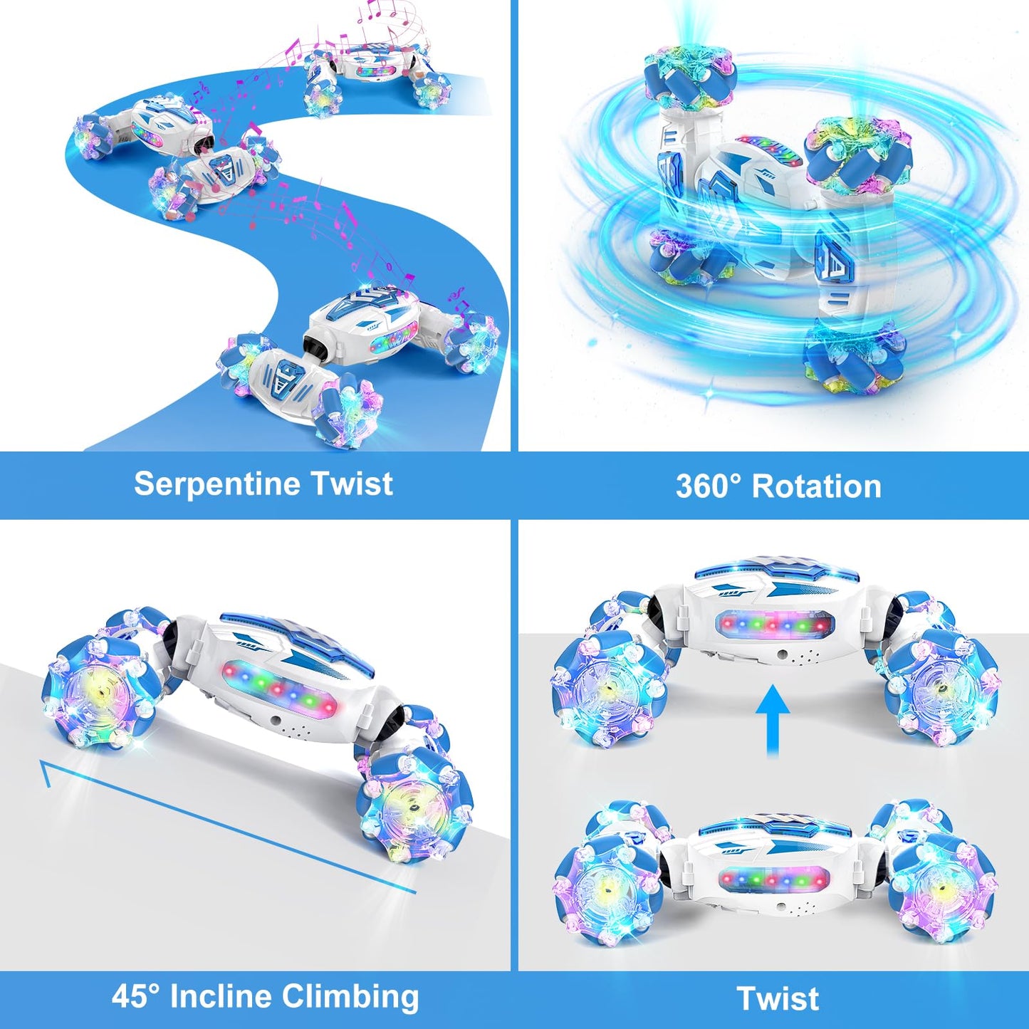 PTINTYE Gesture Sensing RC Stunt Car - 2.4GHz 4WD Remote Control Car, 360 Rotating Hand Controlled RC Car with Lights Music, RC