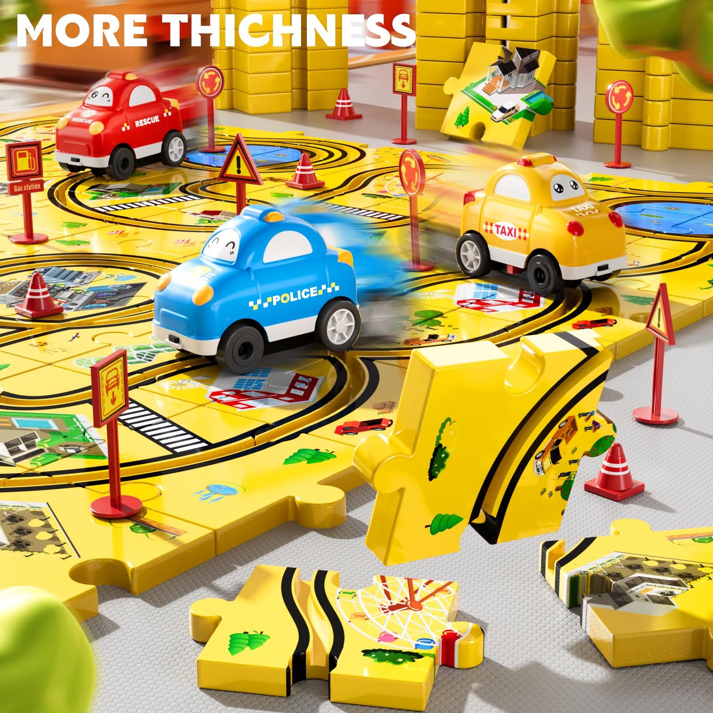 Beby Buty 64 Pcs Puzzle City Race Cars Track Set Toys For Kids Boys, Puzzle Racer Kids Car Track Set Ages 3-5 4-6, Toys Gifts Fo